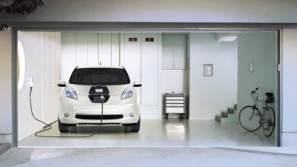Nissan Leaf Charging in a Garage